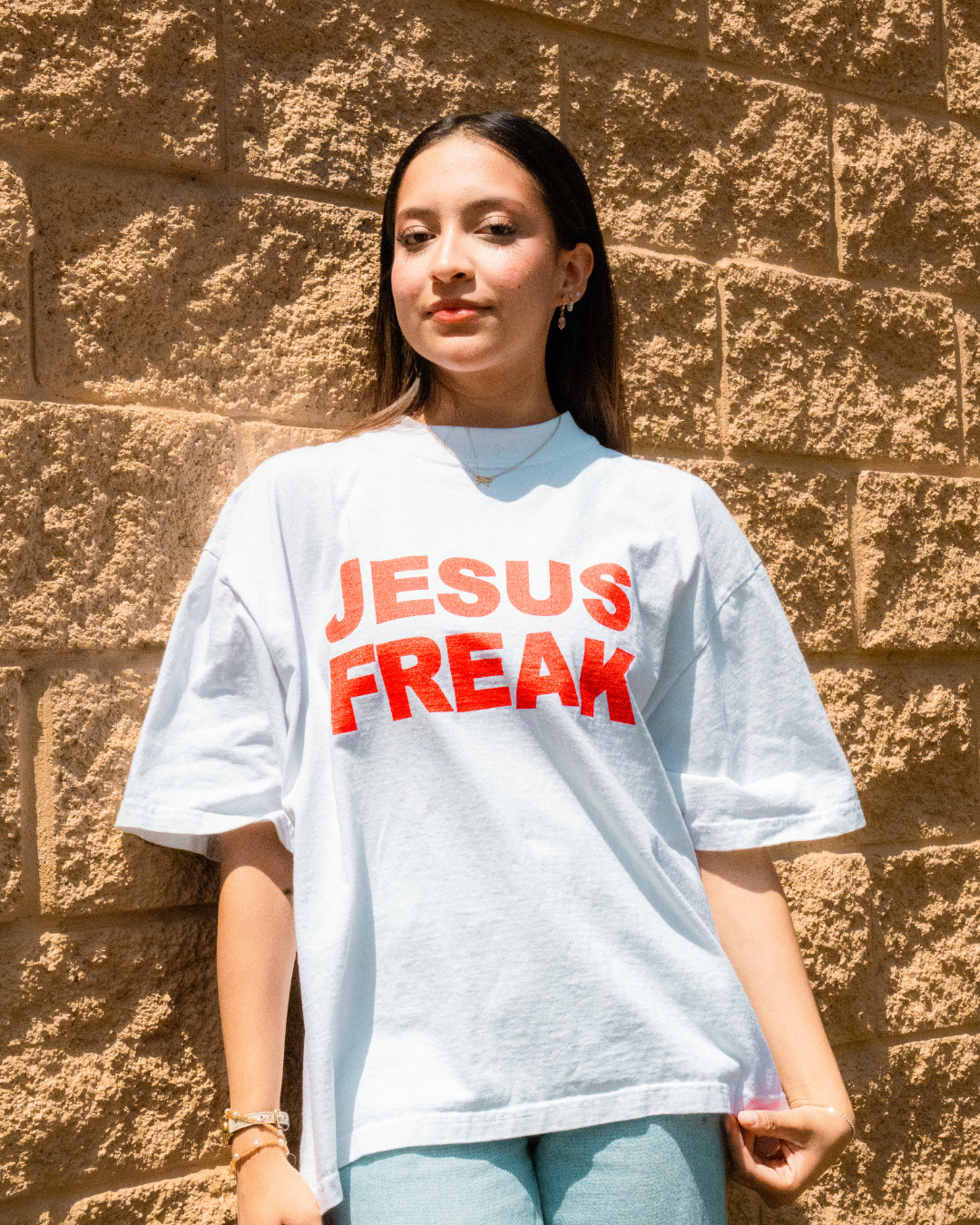 Oversized Jesus Freak T-Shirt (White/Red)