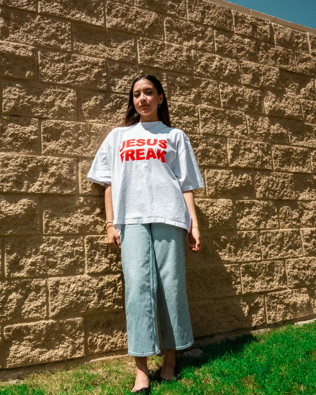 Oversized Jesus Freak T-Shirt (White/Red)