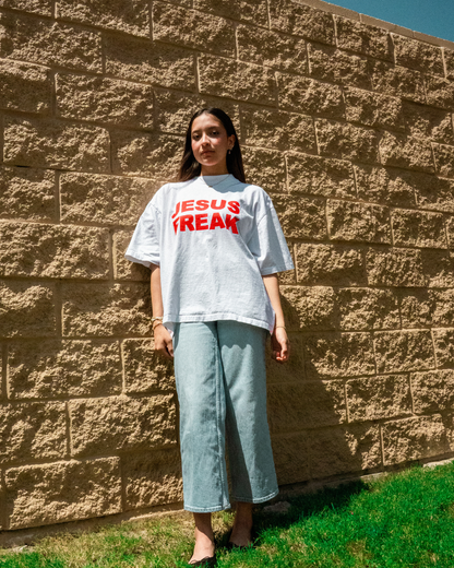 Oversized Jesus Freak T-Shirt (White/Red)