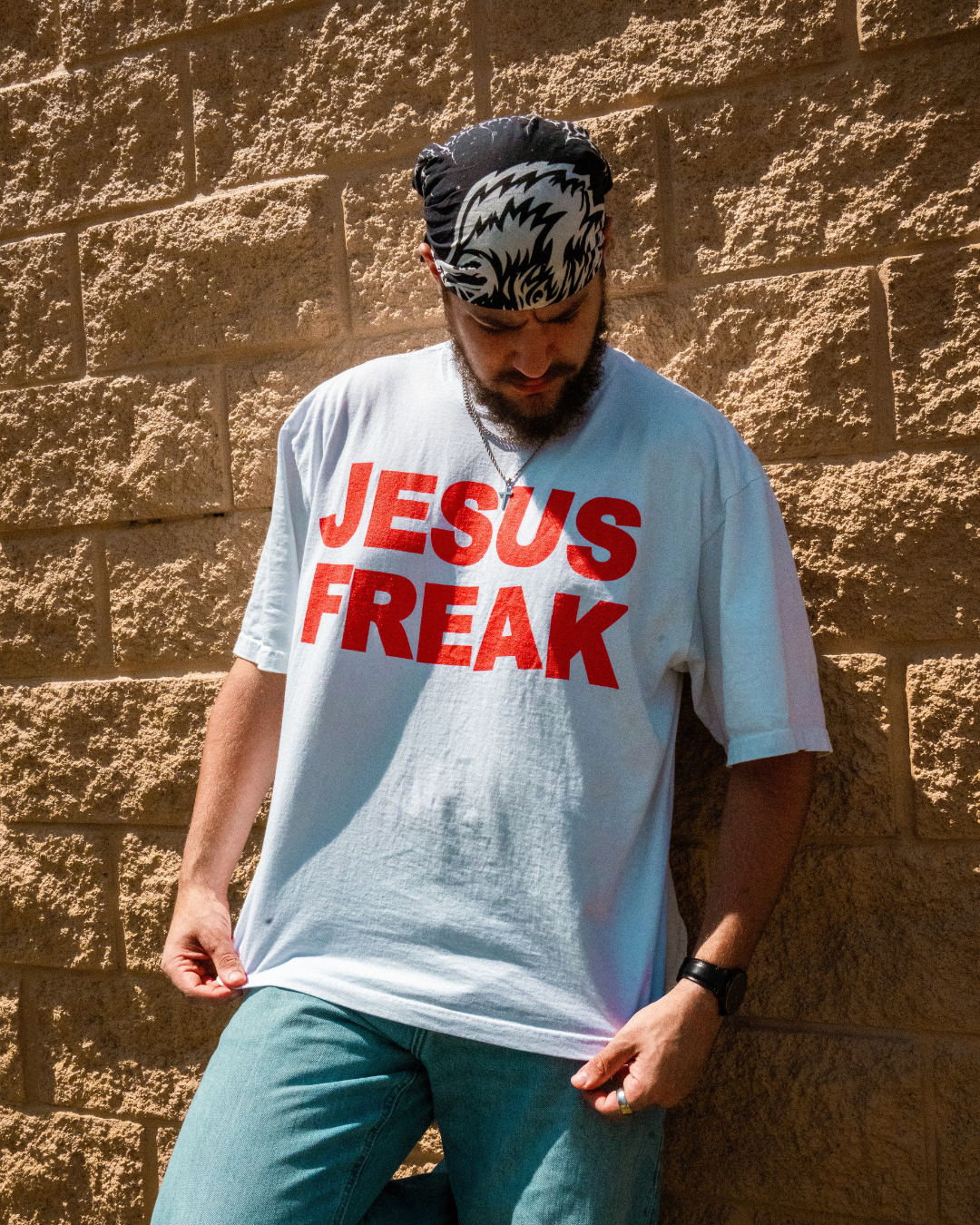 Oversized Jesus Freak T-Shirt (White/Red)