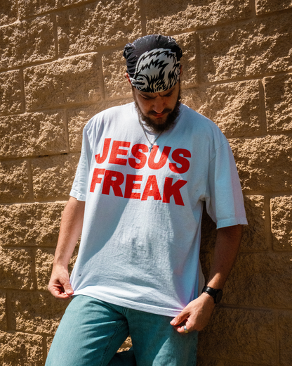Oversized Jesus Freak T-Shirt (White/Red)